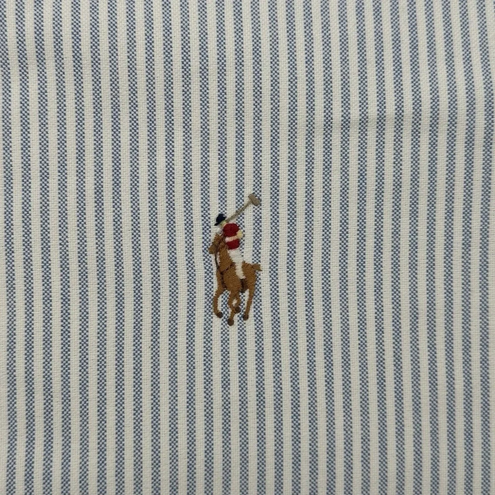 Vintage Ralph Lauren 2XL Classic Fit Blue White Stripe Polo Horse Shirt